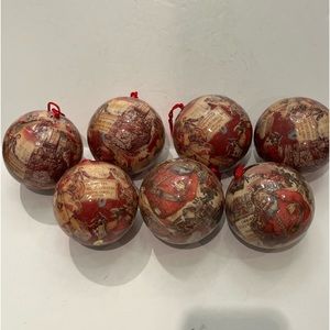 VINTAGE 90’s Victorian Themed Christmas Ornaments Set of 7 Glossy Paper Mache.